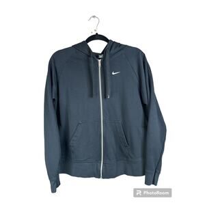 Nike Black White Logo Long Sleeve Side Slits Hooded Zip Up Jacket Size Small